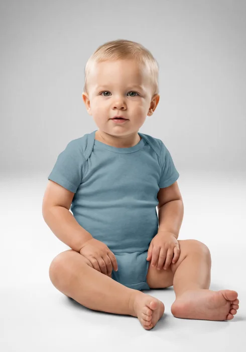 Baby bodysuit in vintage indigo, personalized