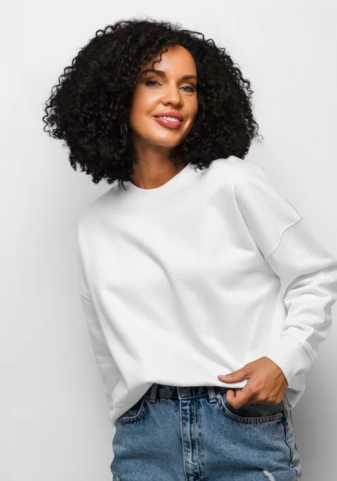 Women's crewneck sweatshirt in white, personalized